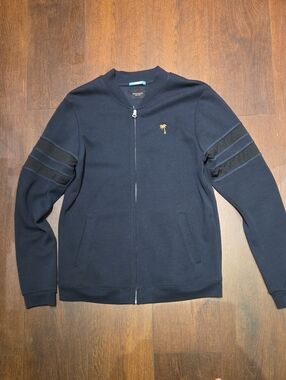 Scotch & Soda Navy Zip-Up Bomber Jacket with Gold Palm Emblem